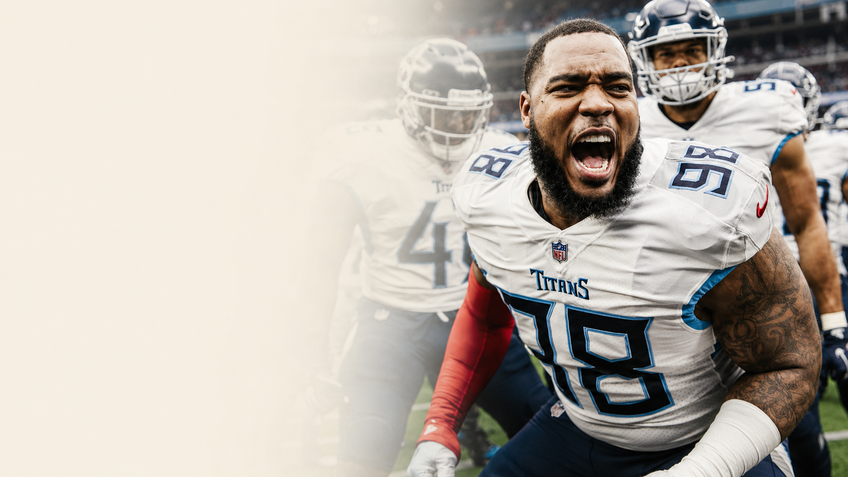 Tennessee Titans defensive lineman Jeffery Simmons number 98 fired up on the field